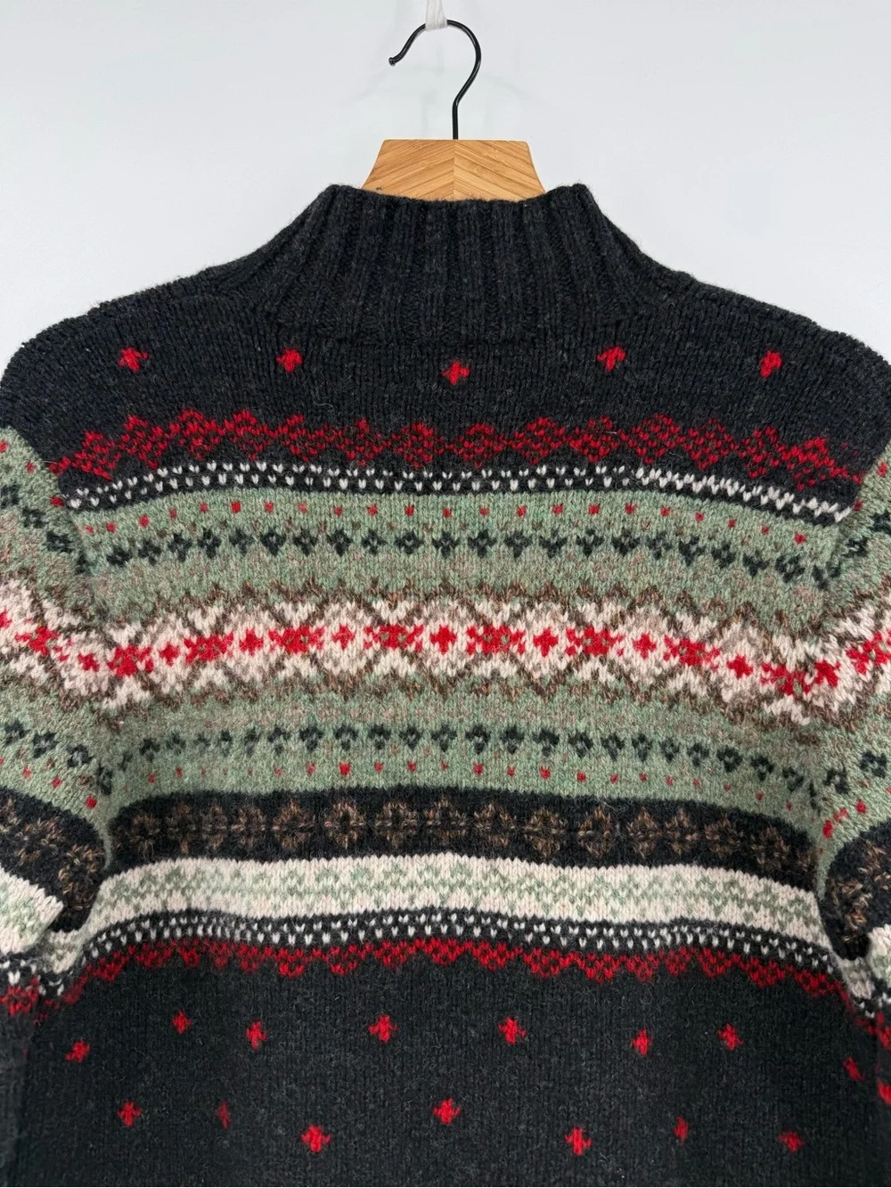 Ralph Lauren Lambswool Nordic Fair Isle Quarter Zip Hand Knit Sweater Size S